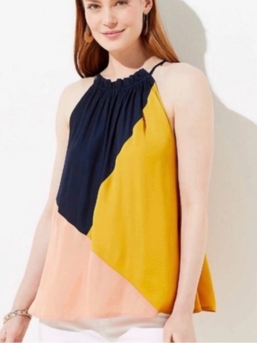 LOFT Navy Halter Tank with Mustard Accent